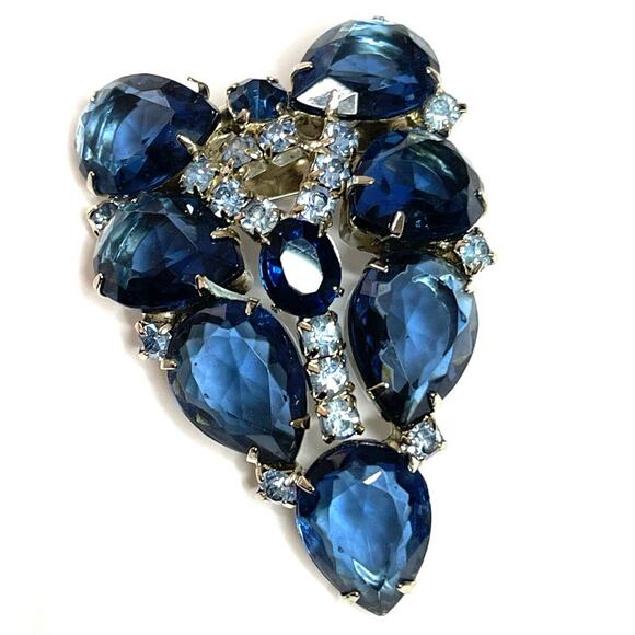 VINTAGE Brooch 2" Blue Rhinestone Vtg High End Costume Jewelry Pin A21 - Picture 1 of 7